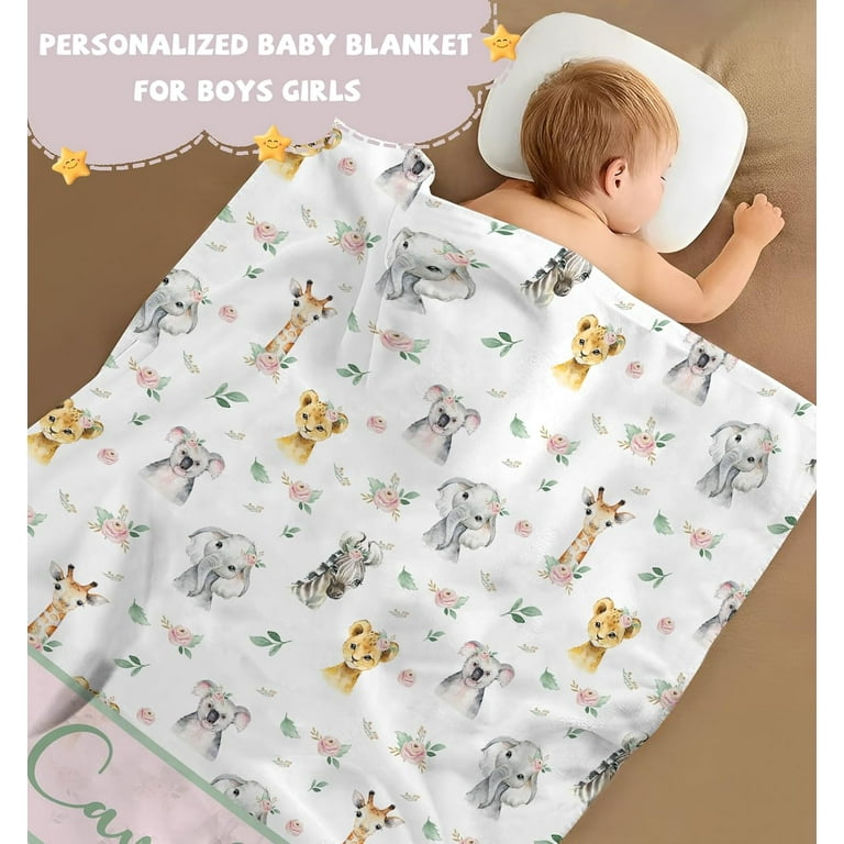 Personalized Baby Blanket for Girls Boys Custom Baby Blanket with Name Personalized Name Blankets for Kids Soft Cozy Elephant Receiving Blanket for Infant Toddler Baby Gift for Birthday Walmart