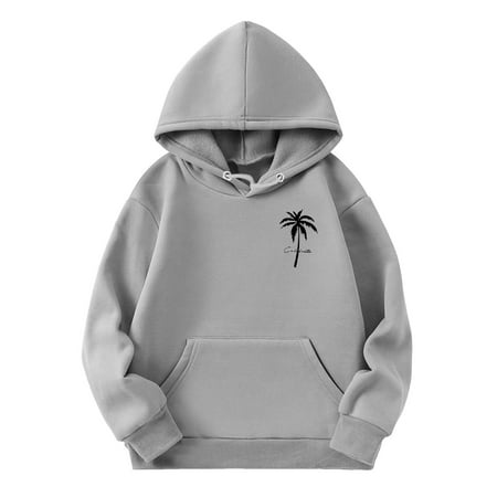 

UFOUND Toddler Kids Girls Sports Shirt Boy Solid Color Casual Hoodie Pullover Coconut Tree Print Hooded Sweatshirt With Pocket Teen Outwear