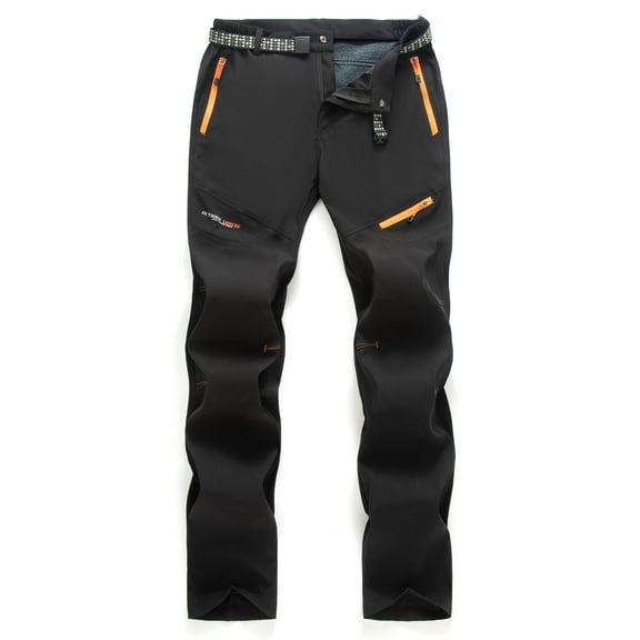 Gamivast Fleece Lined Pants Men Waterproof Snow Ski Hiking Pants with Belt Tactic Cargo Pant Multiple Pockets Loose Straight Leg Work Sweatpants