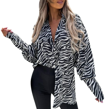 

Cute Tops for Women Fall Womens Long Sleeved Tees Long Sleeve Wave Printed Shirts For Women Fashion Casual Loose Fit Button Down Cuffed Tunic Lightweight Lapel Neck T Shirt Nightgowns for Women