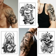 Yazhiji 36 Sheets Temporary Tattoos Stickers, 12 Sheets Fake Half Arm Chest Shoulder Tattoos for Men or Women with 24 Sheets Tiny Black Tattoos