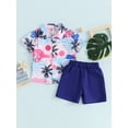 thumbnail image 2 of JYYYBF Toddler Boys Summer Outfits Tree Print Button Short Sleeve Beach Shirt and Elastic Shorts for 2 Piece Vacation Clothes, 2 of 7