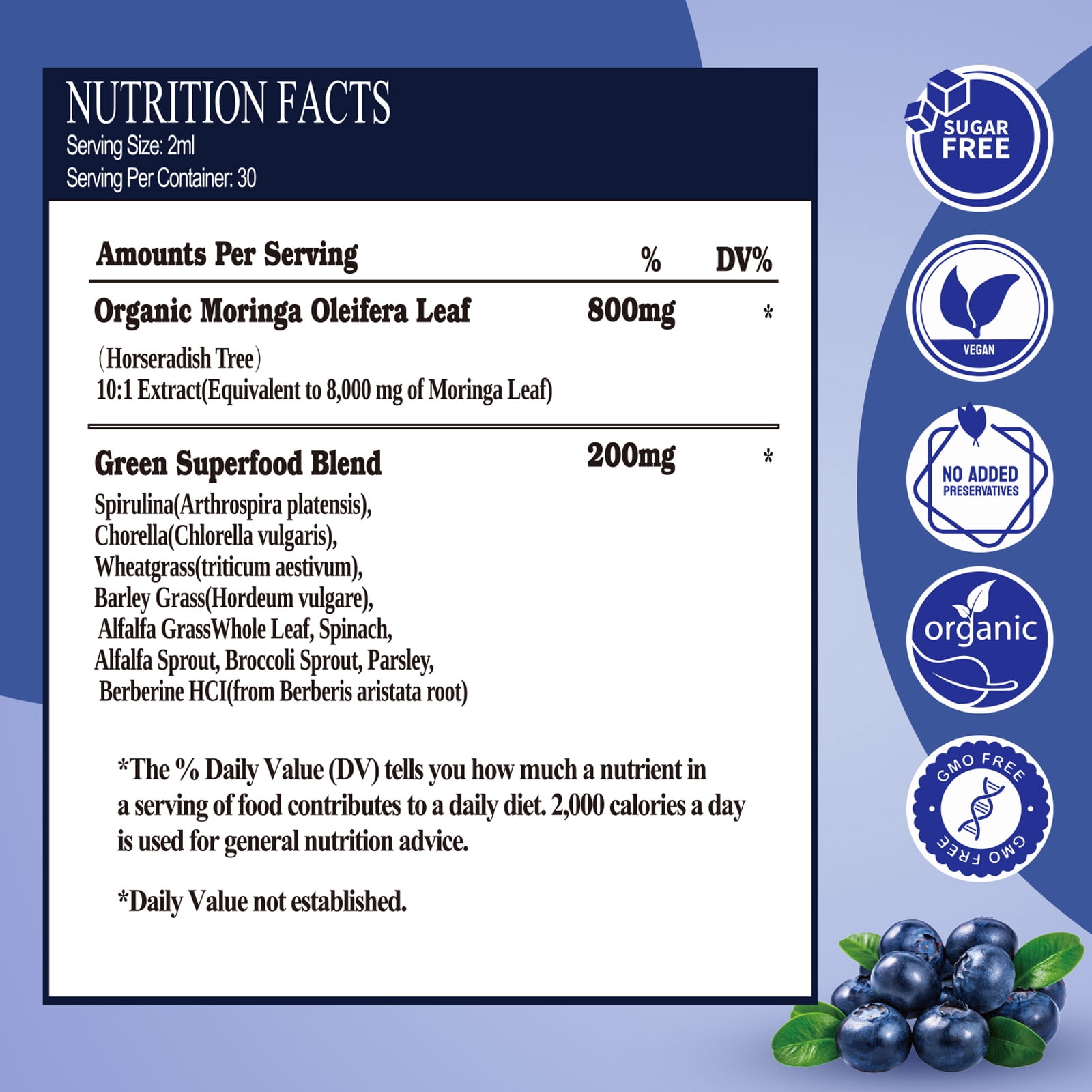 2 Pack Raw Moringa Liquid Drops 8000 mg, Organic Moringa Oleifera Leaf Extract w. Supergreens Wheatgrass, Barley Grass for Antioxidant, Energy & Immune, High Potency Than Moringa Capsules Powder