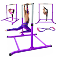 thumbnail image 1 of GymPros Barre de Gymnastique Réglable Kip Bar avec Main Courante Coussinée, Hauteur Extensible 3-5 Pi, Acier Inoxydable pour Enfants et Gymnaste Junior Entraînement Exercice Maison et Gym Club, Bande d'Étirement Bonus, Violet, 1 of 7