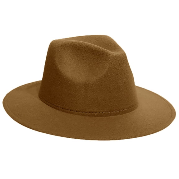 Women Classic Wide Brim Fedora Hat Soft Wool Blend Felt Jazz Hat Vintage All-Match Dress Hat for Fall Winter Daily Party Travel Outfits Khaki