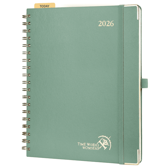 POPRUN 2026 Planner, Jan 2026 - Dec 2026, Large Size 8" x 10", Daily Weekly and Monthly Appointment Book with Hourly Schedule, Monthly Tabs, Wire-Bound Hard Cover - Midnight Green
