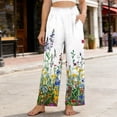 thumbnail image 2 of Ecqkame Pants for Women Casual Loose Floral Print Elastic High Waist Wide Leg Pants Lightweight Comfortable Trousers with Pockets Green L, 2 of 7