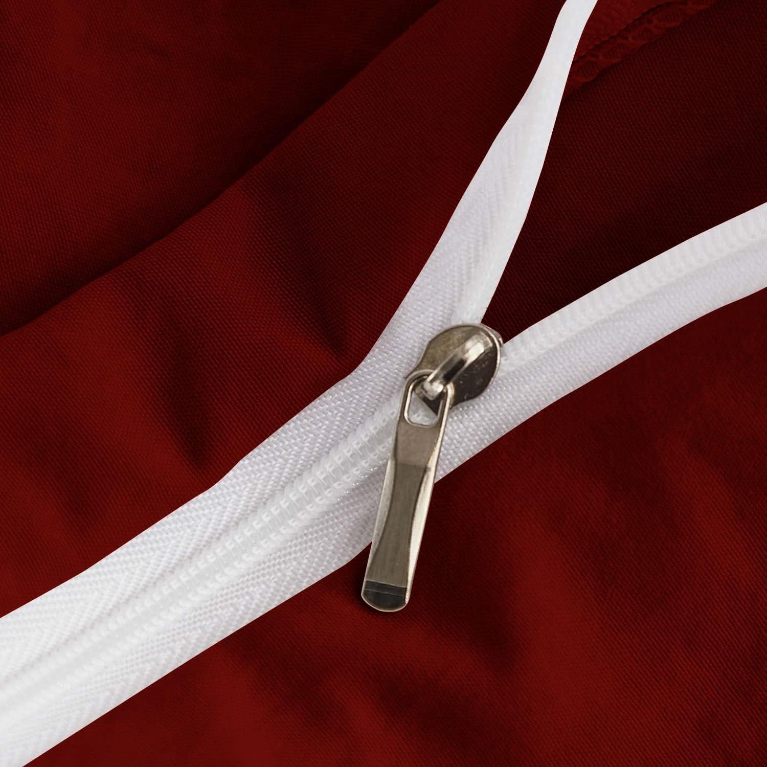 D.N.G. BEDDINGS Luxurious 3 Piece Double Ruffle Duvet Cover With Zipper Closure, 100% Egyptian Cotton, 800 Thread Cotton Super King Size Burgundy Solid