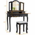 thumbnail image 2 of Gymax Vanity Set Makeup Dressing Table Tri Folding Mirror Black Stool 4 Drawers Black, 2 of 10