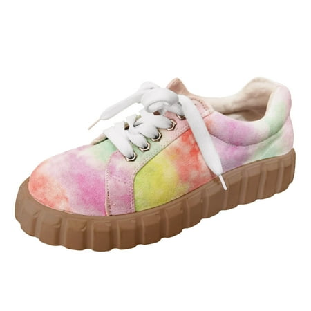 

HGWXX7 Women s Fashion Casual Round Toe Platforms Lace Up Shoes Flat Walking Sneakers Fall Shoes