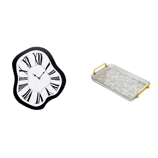 Reloj de pared,Reloj de pared interior nórdico con números romanos,Bandeja para servir,Bandeja rectangular para servir en la cocina con asa,Bandeja de almacenamiento Plato para servir Tocador