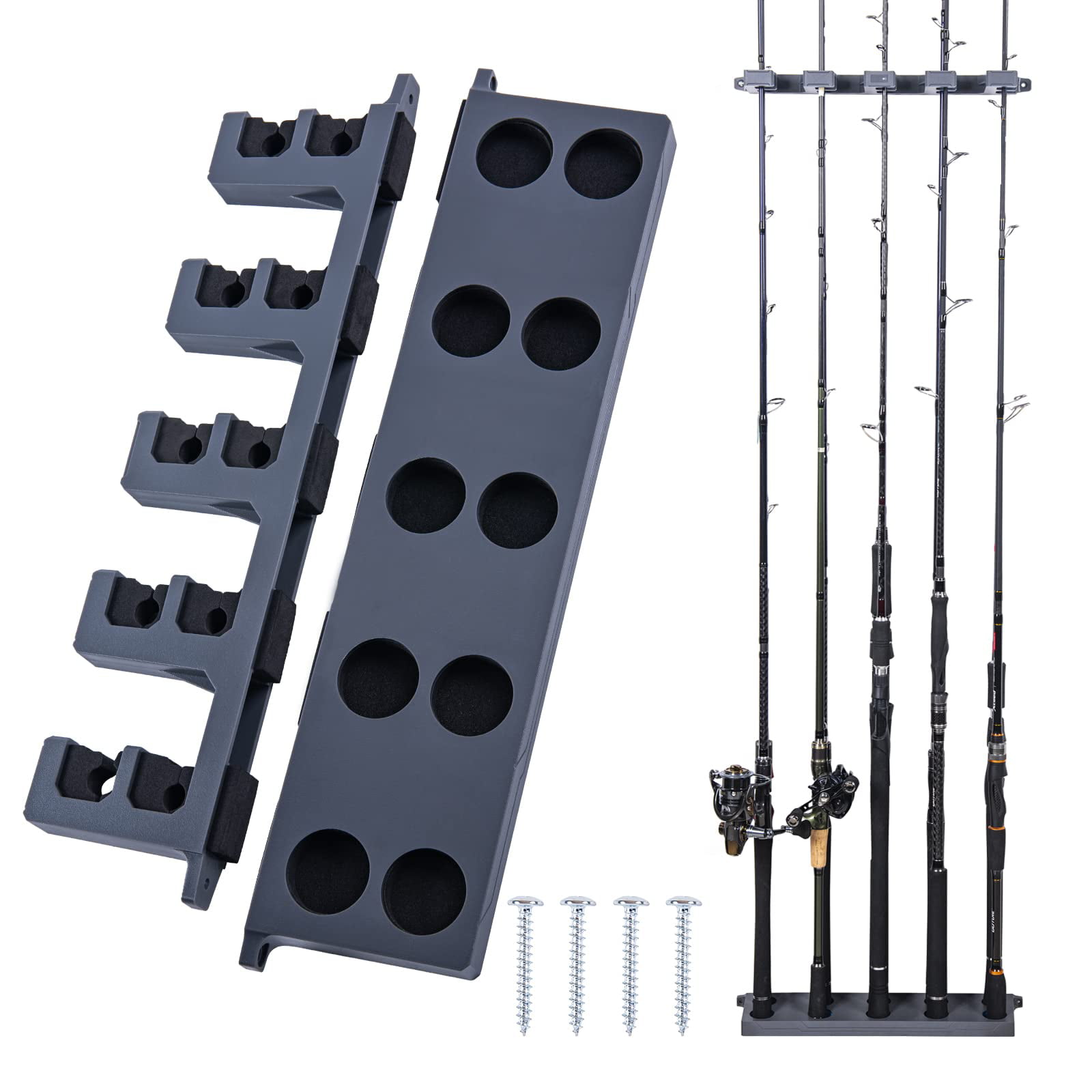 Goture Vertical Fishing Rod Holder, Wall Mounted Fishing Rod Storage Rack,  Hold up to 10 Rods and 5 Combos,Fit Most Rods of Diameter 5-13mm(Black