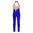 thumbnail image 2 of YEAHDOR Kids Girls Dance Unitard Long Sleeve Skating Jumpsuit Mesh Rhinestone Patchwork Jumpsuit Gymnastics Bodysuit Royal Blue 16, 2 of 5