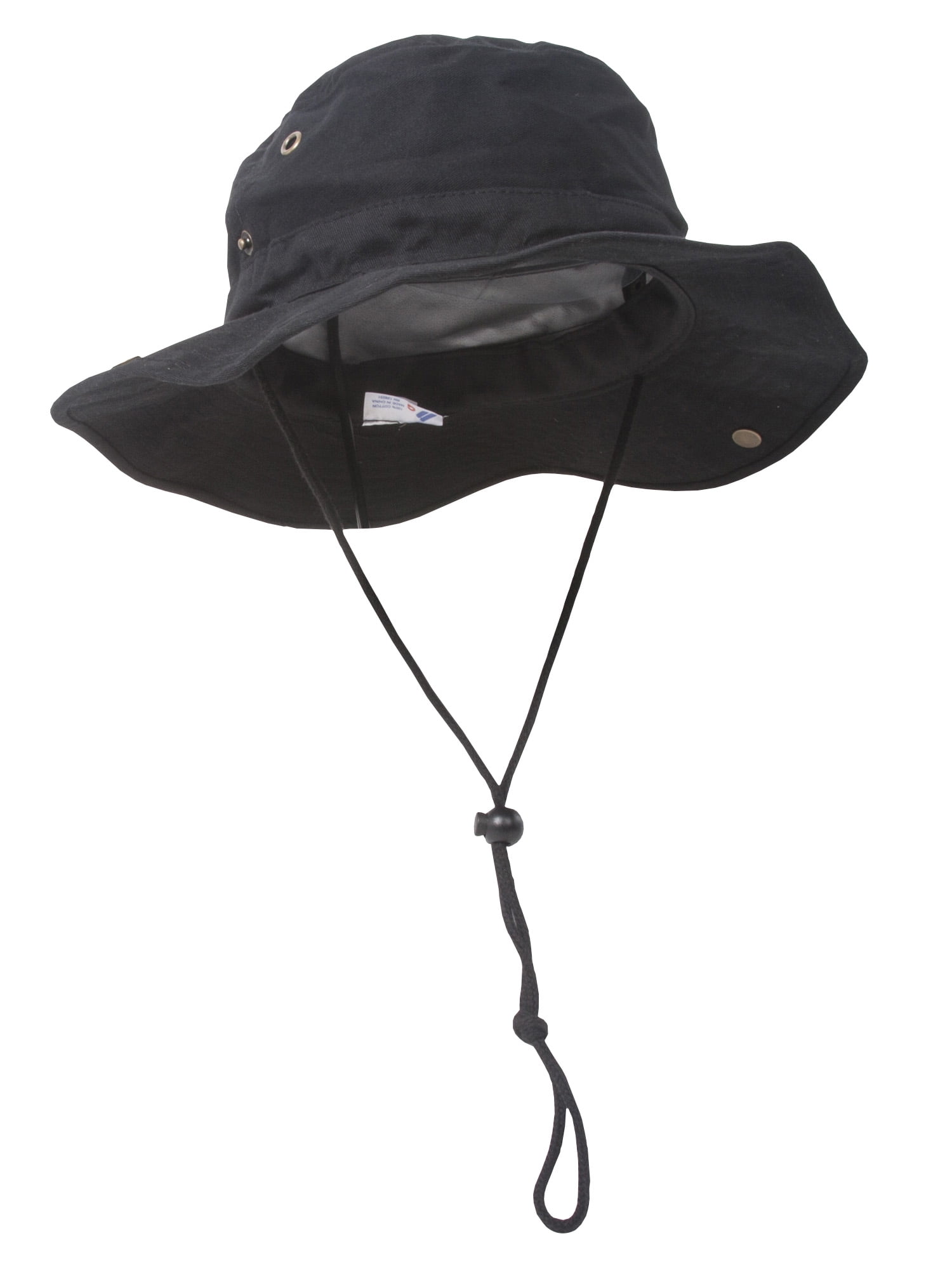 MG Men's Brushed Cotton Twill Aussie Side Snap Chin Cord Hat - Black ...