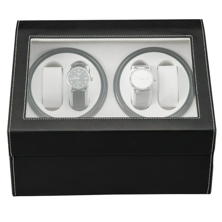 Black Leather Automatic Watch Winder Display Case with 4 6 Rotations Keep Your Watches Safe and Ticking