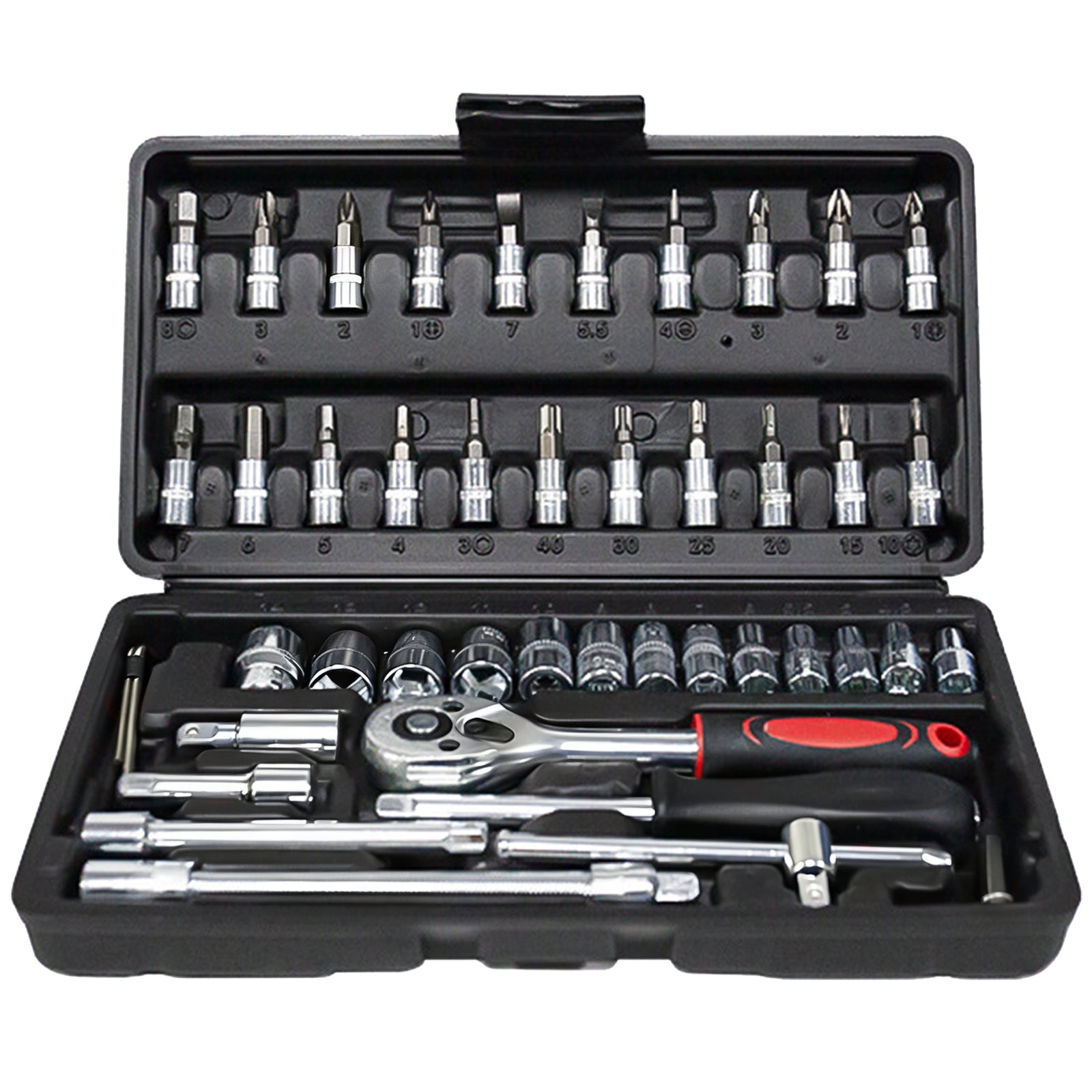 GOXAWEE 46pcs Universal 1/4 Inch Drive Socket & Ratchet Wrench Set