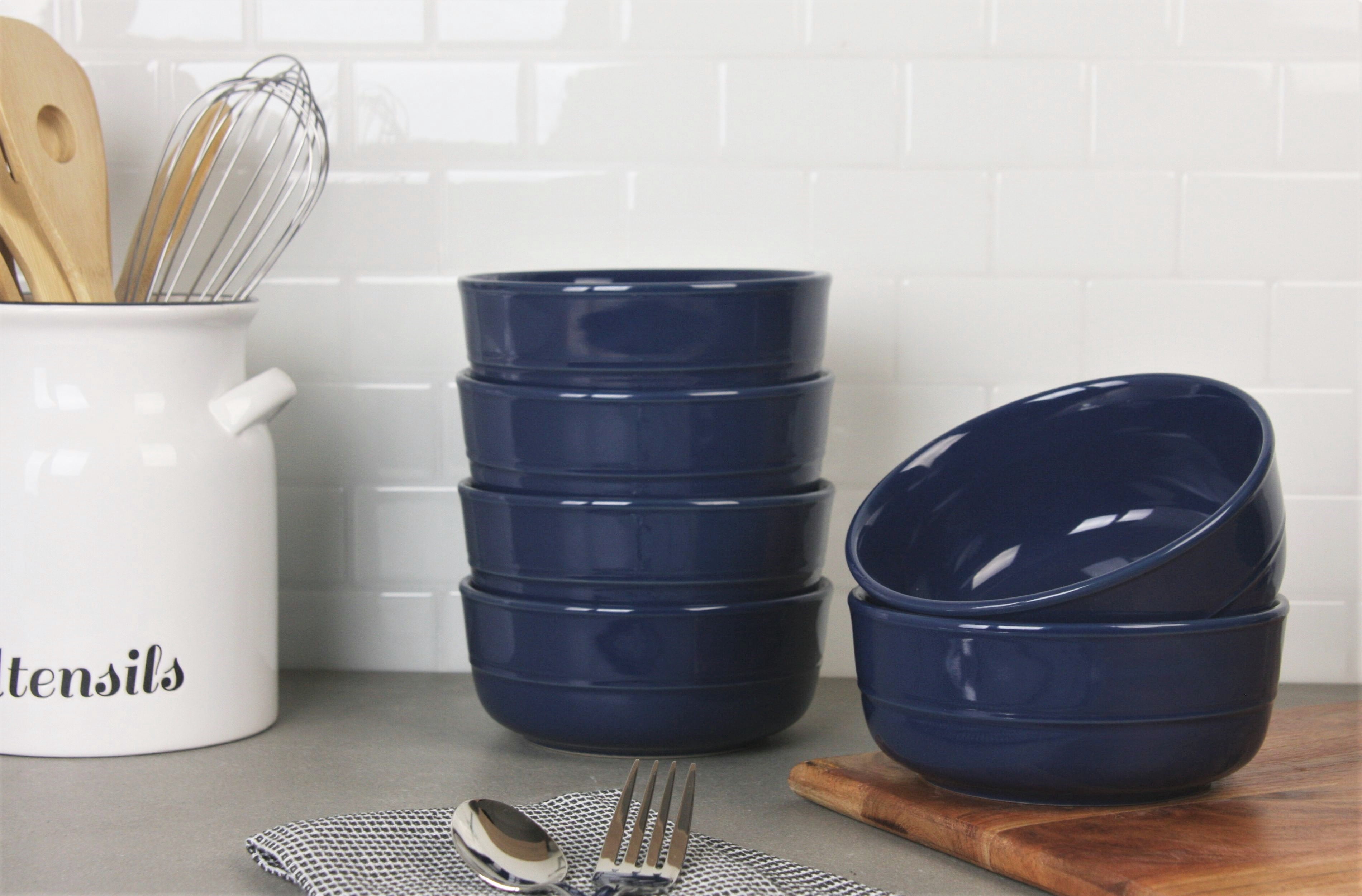 10 Strawberry Street Double Line 6.25"/24 oz Round Cereal Bowl, Set of 6, Cobalt Blue