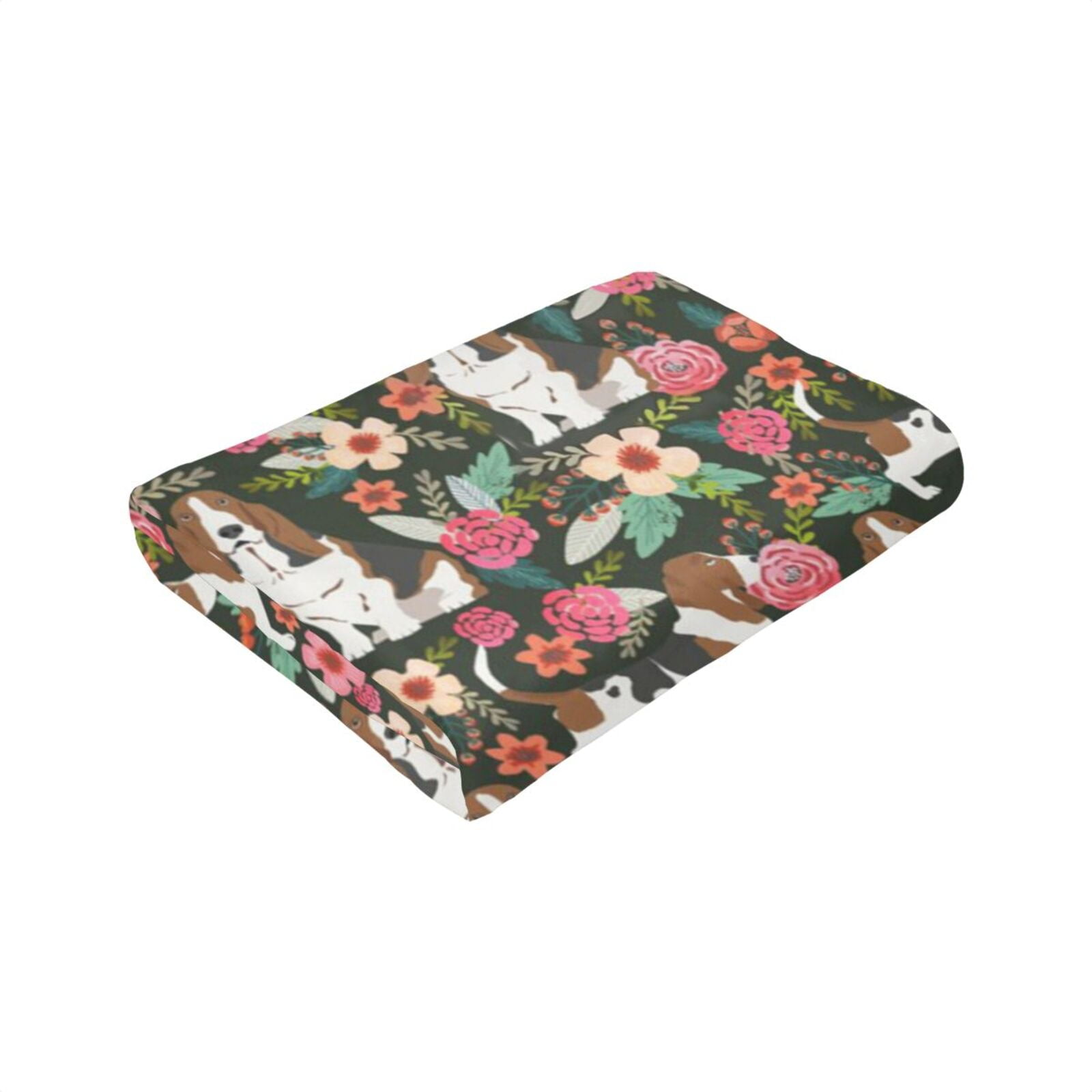 Wijzvio Basset Hound Dogs Lovers Flower Floral Throw Blanket Soft Fuzzy Fleece Blanket For Couch Bed Living Room Decoration 60"X50"