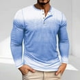 thumbnail image 2 of Men's Lightweight Long Sleeve Workout Shirt Henley Tee Tops Casual Slim Fitted Gradient Color Tshirts (M, Light Blue), 2 of 7