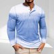 thumbnail image 1 of Blusas y camisas de manga larga con cuello redondo y degradado para hombre, blusas casuales con botones y cuello redondo, blusas de poliéster para hombre, 1 of 7