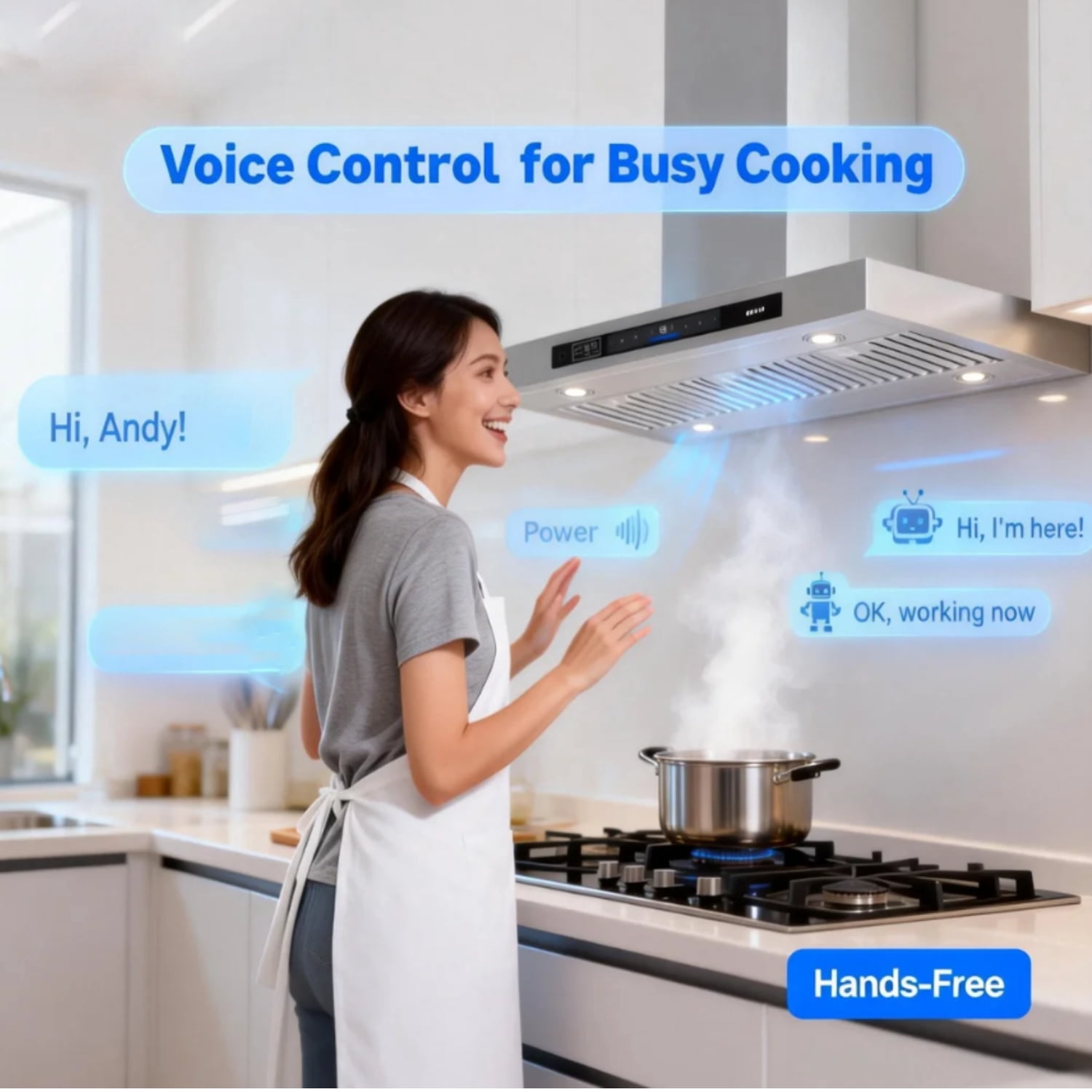 BRANO 36-inch Professional Island Range Hood, Ducted/Ductless, 900 CFM High Power, Smart Voice/Gesture Control