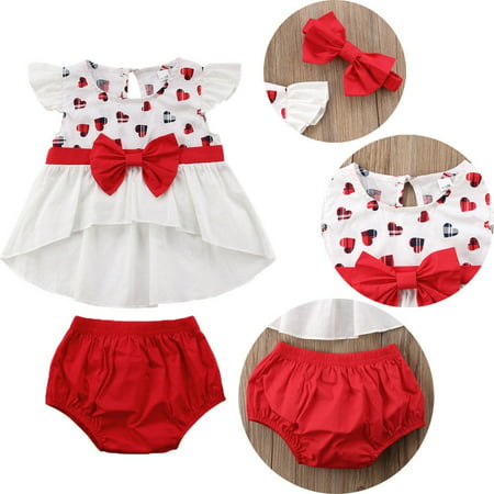 Toddler Kids Baby Girls Outfits Bowknot Sleeveless Tops Dress+Shorts 3PCS Set