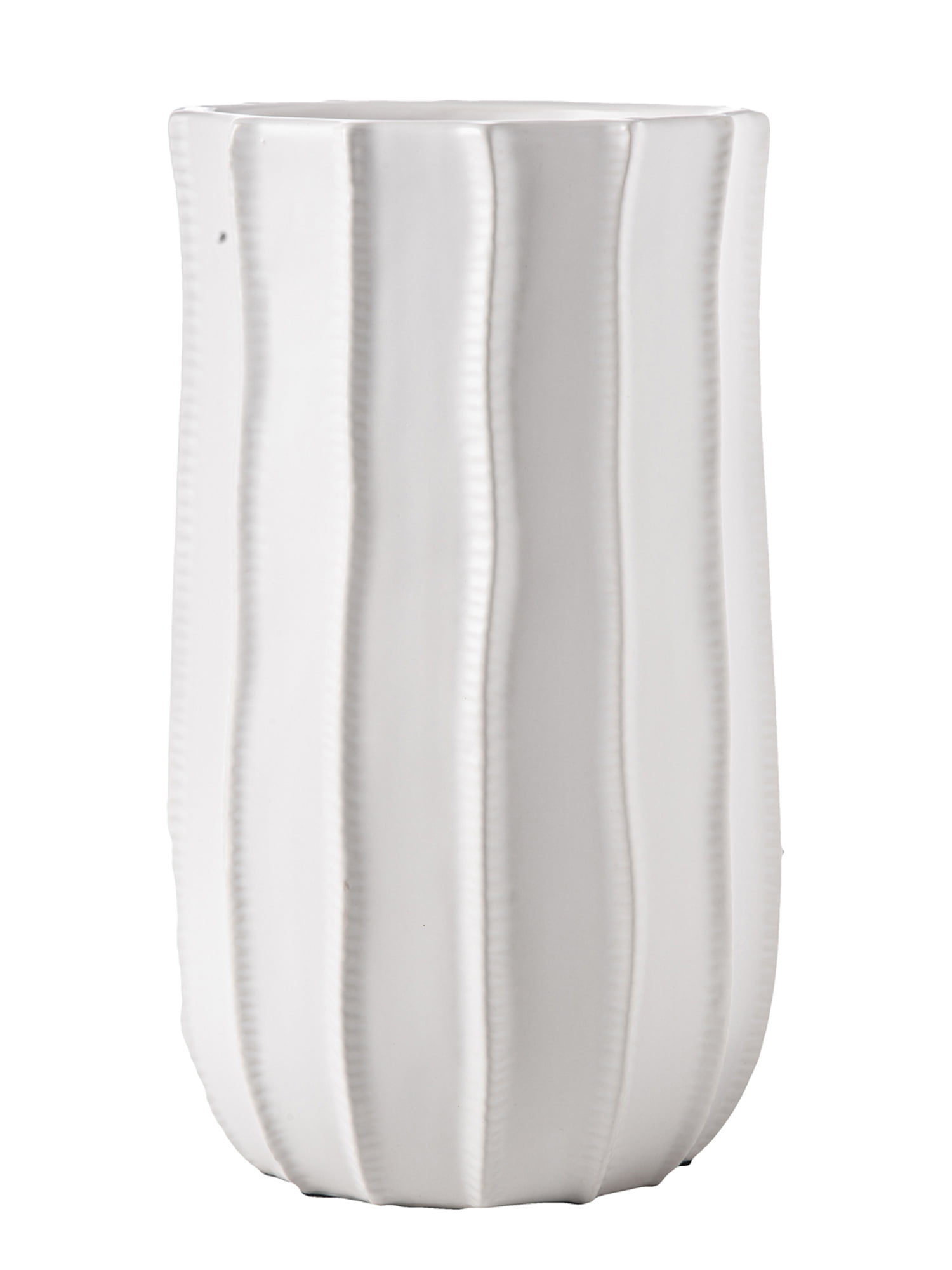 Ceramic Tall Oval Vase with Embossed Vertical Line Pattern Design Body