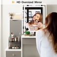 thumbnail image 3 of OXYLIFE Makeup Vanity Desk Set with Sliding LED Lighted Mirror, Cushion Stool, 4 Drawers and Shelves, White+Gray, 3 of 11