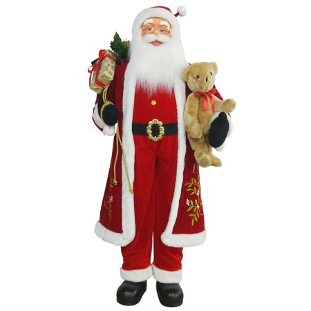 5' Life-Size Standing Santa Claus Christmas Figure with Teddy Bear and Gift (Best 5 Secret Santa Gifts)