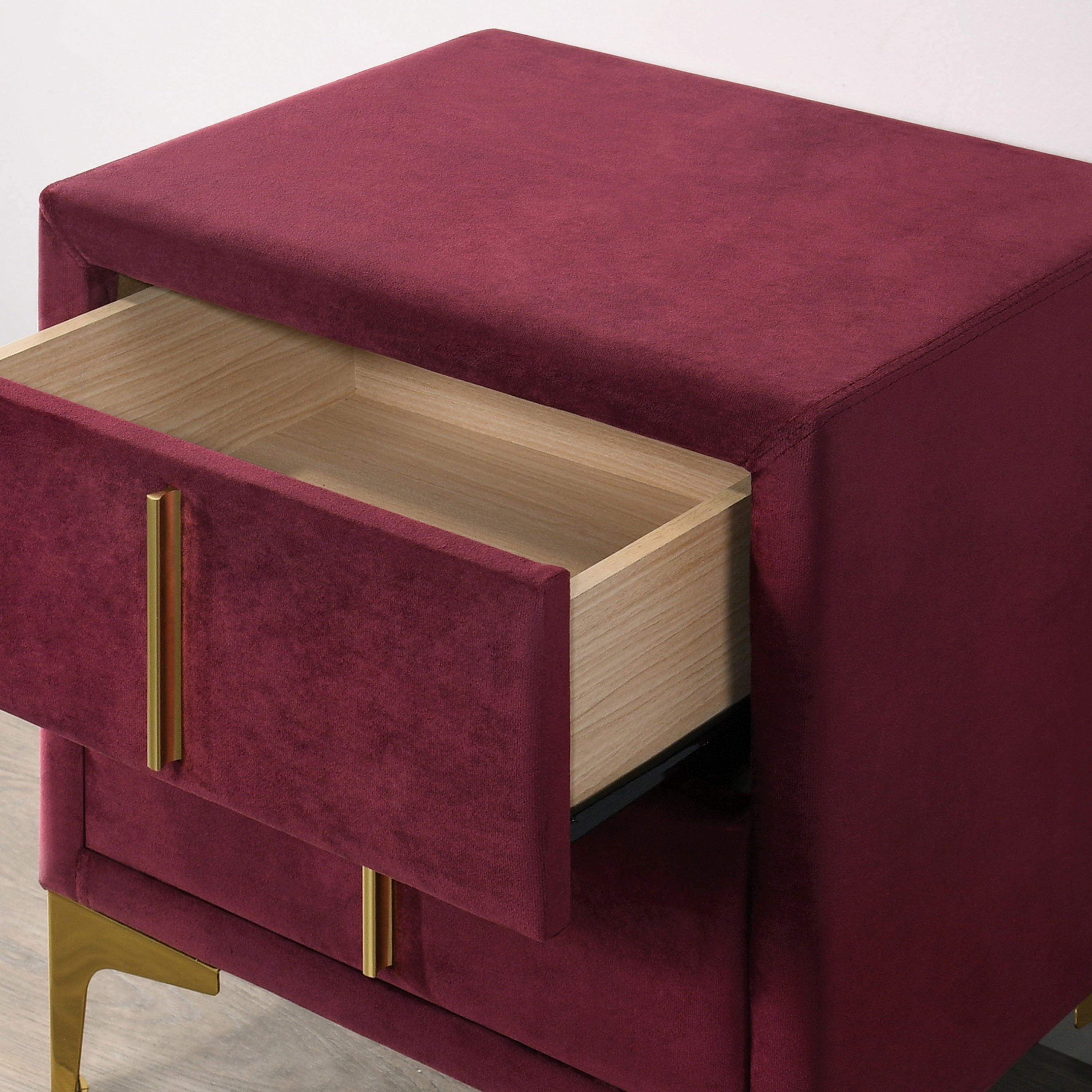 Furniture of America Gatsby Upholstered 2-Drawer Nightstand, Red