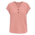 thumbnail image 6 of Hurxie Womens Tops Trendy V Neck Button Down Short Sleeve Tshirts Business Casual Basic Tee Loose Fit Pink,2XL, 6 of 6
