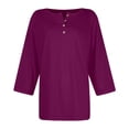 thumbnail image 4 of NinXxx Women's Basic Button Down Round Neck Soft Breathable Everyday Top Dark Purple XXL, 4 of 5