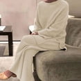 thumbnail image 3 of Traje para casa para mujer, moda de otoño, Jersey informal suave con cuello redondo, Tops + pantalón de punto, nuevo pijama para el hogar, conjunto de dos piezas liso de invierno para mujer, 3 of 4