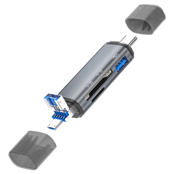 SD Card Reader USB C 6 in 1 OTG Memory Adapter Connector USB 3.0/USB C/Micro USB Supports SD/MicroSD/SDXC/SDHC/MMC/RS-MMC/UHS-I, Compatible with MacBook/iPad Pro, Android Phone, PC, Laptop etc