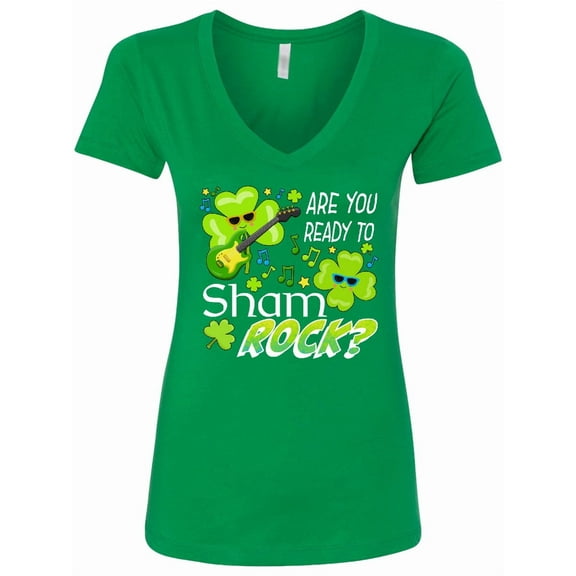 Inktastic Are You Ready to Shamrock? Fun St. Patrick's Day Women's V-Neck T-Shirt