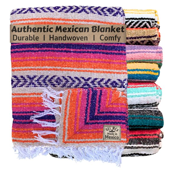 Manta mexicana clásica de Blanket Del Mex, 178 x 127 cm, rosa y naranja