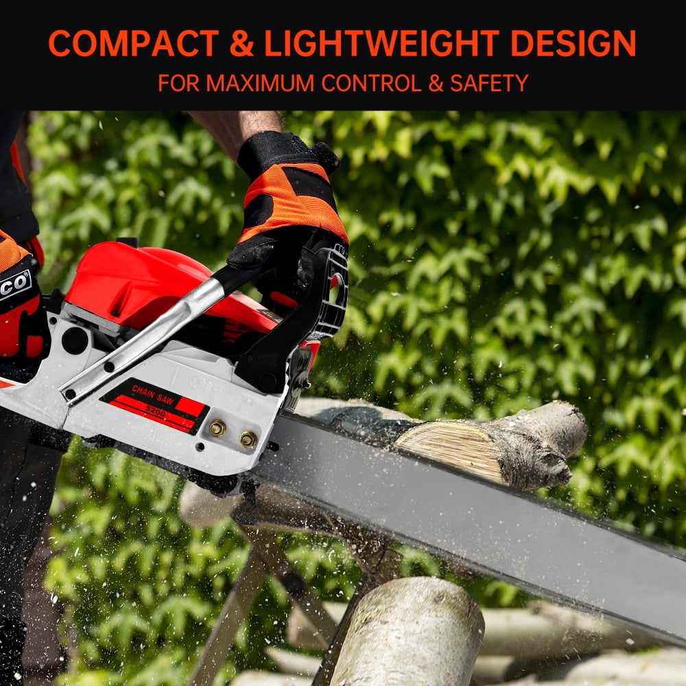 Gasoline Chainsaw with 20 in. Bar 52CC Engine 2-Cycle Gas Powered Chainsaw for Farm/Garden/Ranch/Firewood