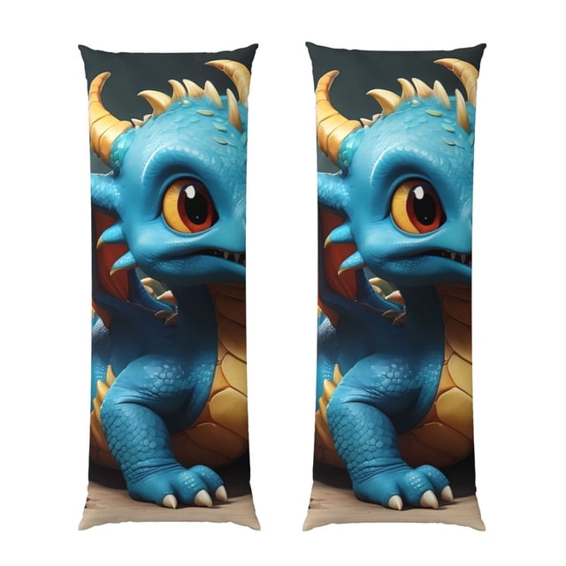 Balery Adorable Blue Baby Dragon Funda Protectora para Almohada Corporal de Algodón Hipoalergénico con Cierre(55 x 21 pulgadas), Almohadas No Incluidas