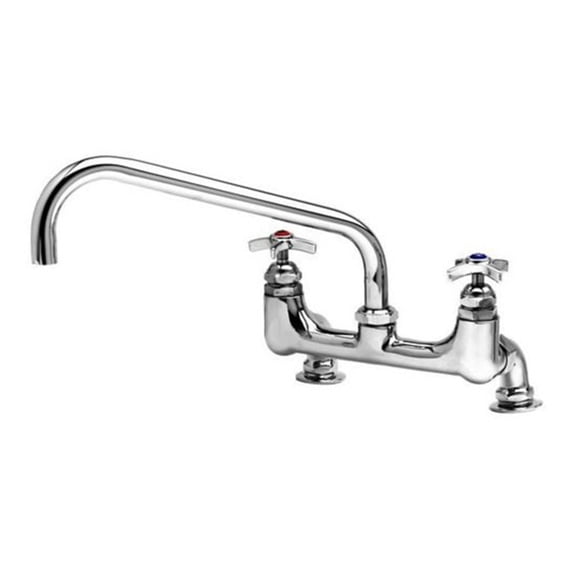 T&S Brass Deck-Mount Big-Flo Faucet, 12" Spout, 8" Centers, Stainless