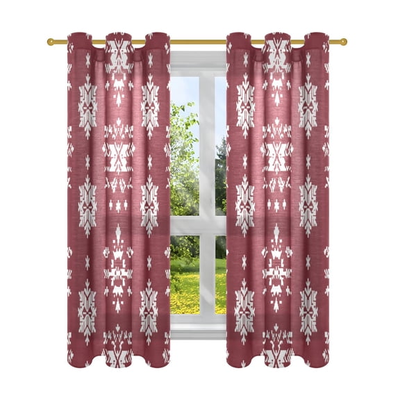 Window Curtain Panels Cotton Linen Decorative Curtains - Symmetrical Snowflake Window Shade Backdrops for Home Office Sunroom Country House