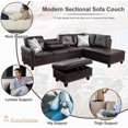 thumbnail image 2 of PonLiving Sectional Sofa, 2 Piece Living Room Faux Leather Couch with Storage Ottoman, Cup Holder, Left Facing Chaise, Brown, 2 of 3