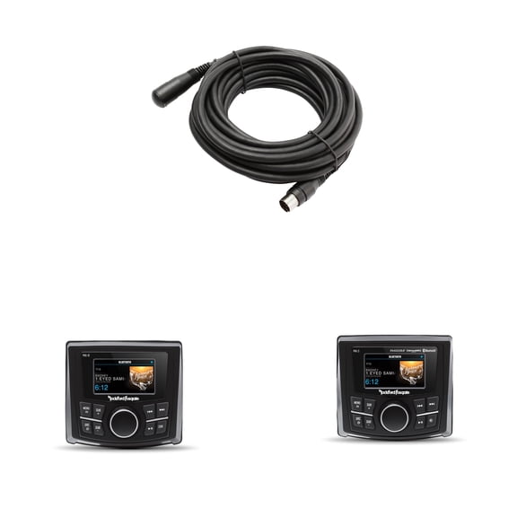 Rockford Fosgate PMX-3 2.7” Wet Bonded IPX6 Color Marine Media Receiver with PMX-1R 2.7” Wet Bonded Ipx6 Color Wired Remote and PMX25C 25 Ft Extension Cable