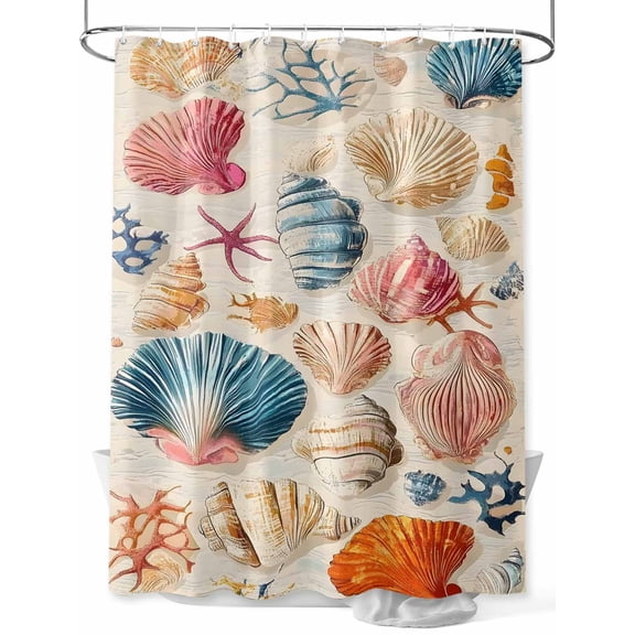 Fsddascl Coastal Shell Shower Curtain Set - 54" x 78" Washable Bathtub Curtain with 12 Hooks, Summer Nautical Shell Beach Starfish Waterproof Fabric Stall Shower Curtains for Bathroom/Bathtub Décor