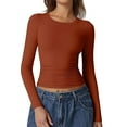 thumbnail image 2 of SAATLERI Women's Soft Long Sleeve Shirts Crew Neck Tops for Women Basic Tees Stretchy Going Out Crop Tops Y2K Slim Fit T-Shirts, 2 of 5