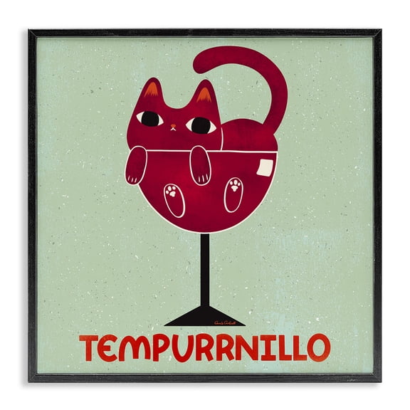 Stupell Industries Eclectic Tempurrnillo Cat Wine Black Framed Giclee Art, 12 x 12, by Carrie Cantwell