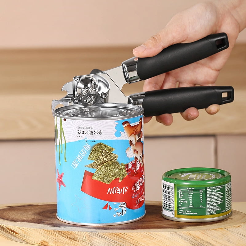 Heavy Duty Stainless Steel Manual Can Opener with Ergonomic Handle for Kitchen Safety Smooth Edge Cut and Built-in Bottle Opener