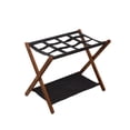 thumbnail image 1 of Bunblic Foldable Luggage Rack Bamboo Suitcase Stand,2 Tier Multifunctional with Storage Shelf Folding Luggage Stand for Guest Room Walnut color, 1 of 7