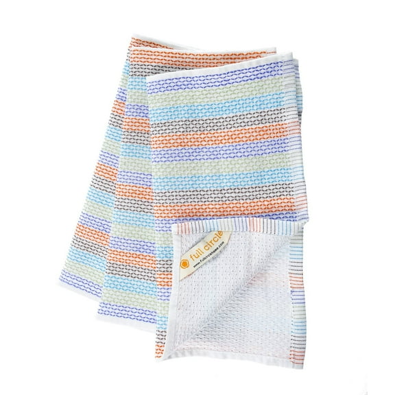 Full Circle Tidy Organic Cotton Kitchen Scrubbing Dish Cloths - 12" x 12" - Set of 3 - Multicolor