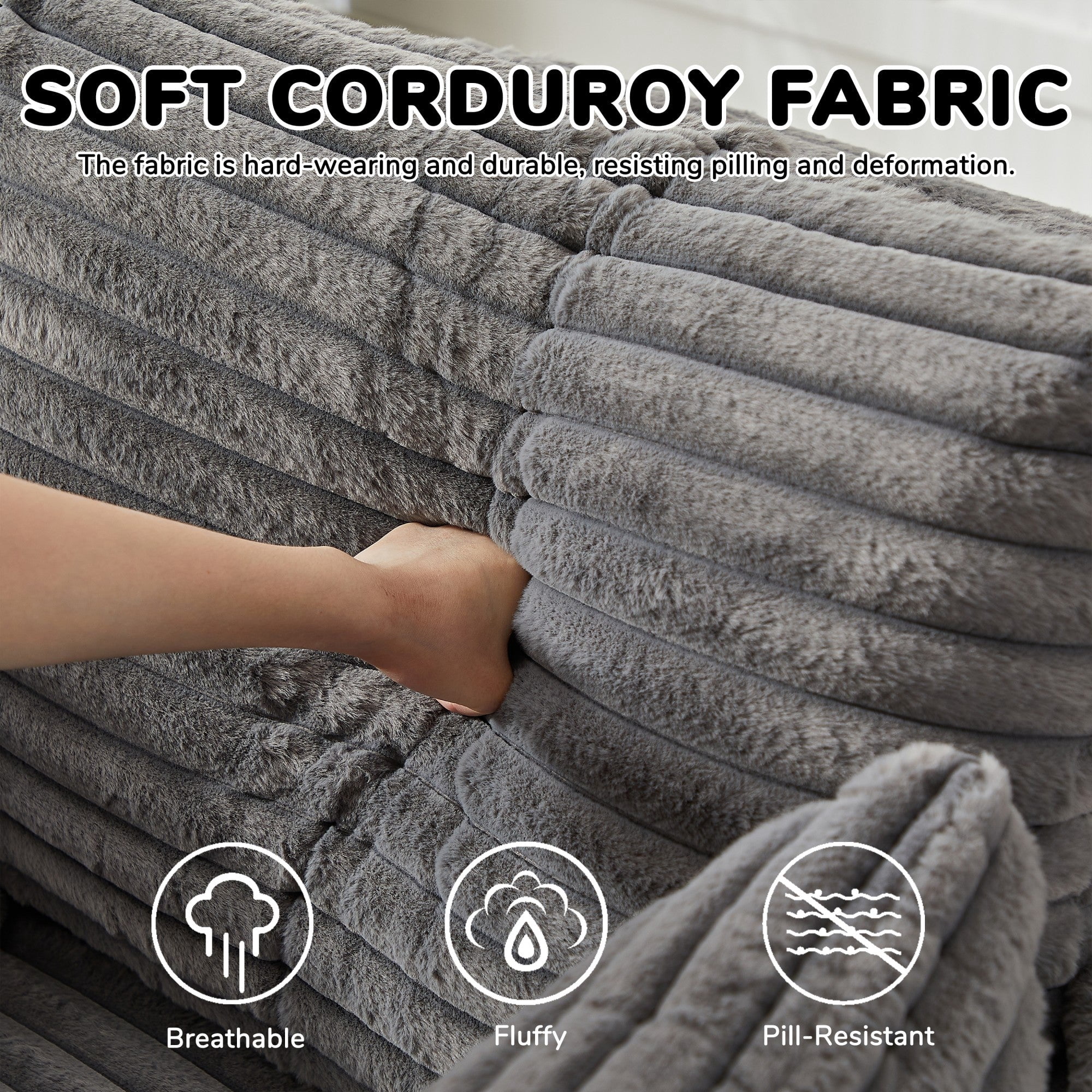 Sailvan 55" Corduroy Fabric Swivel Chair, Modern Round Sleeper Sofa with 360 Degree Rotation, Fluffy Foam Lounge Chair for Living Room Grey