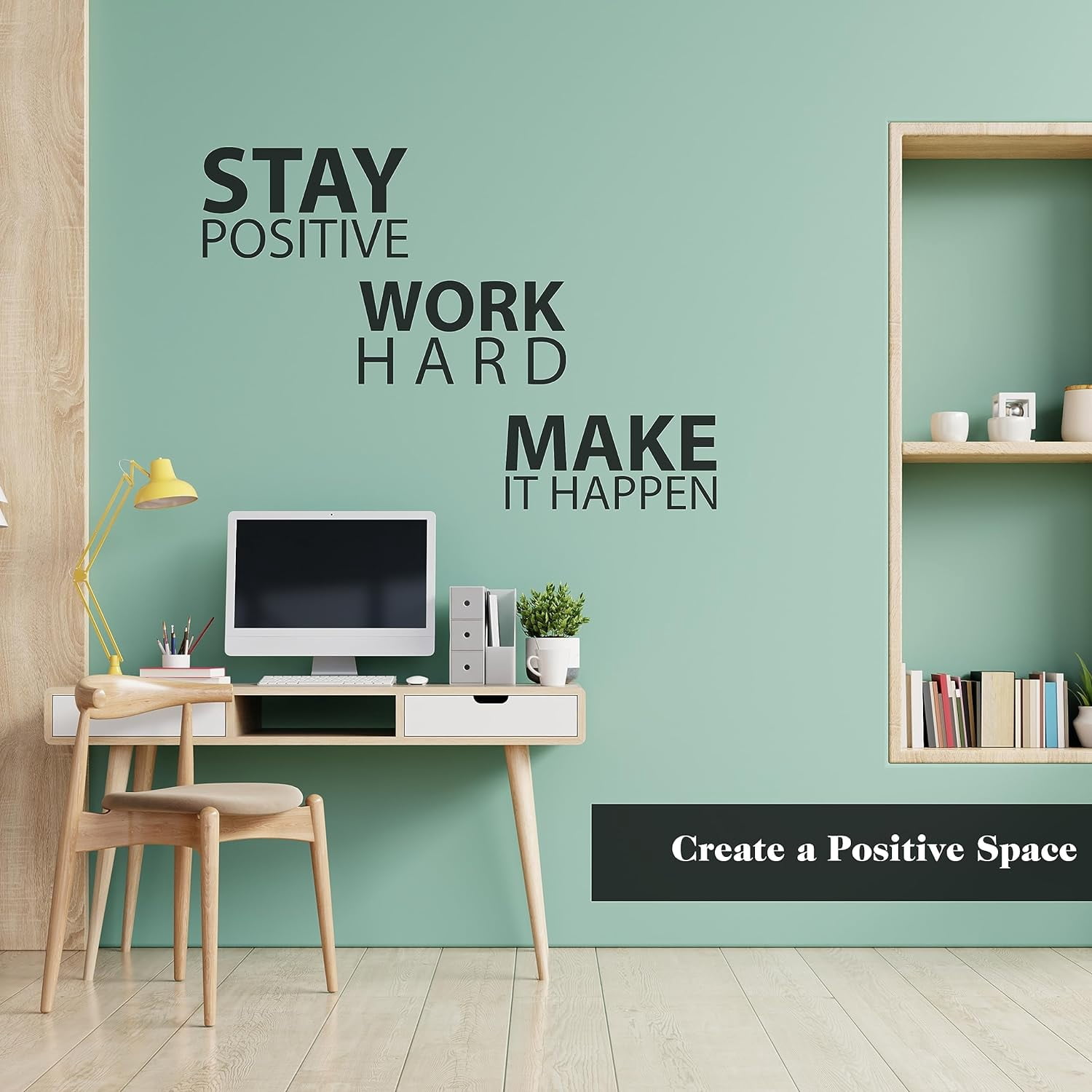 QTH Large Stay Positive Work Hard Make it Happen Wall Sticker Inspirational Wall Decal Motivational Office Decor Quote Wall Art Vinyl Wall Decal School Classroom Gym Words and Saying